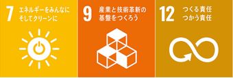 7.エネルギーをみんなに そしてクリーンに,9.産業と技術革新の基盤をつくろう,12.つくる責任 つかう責任